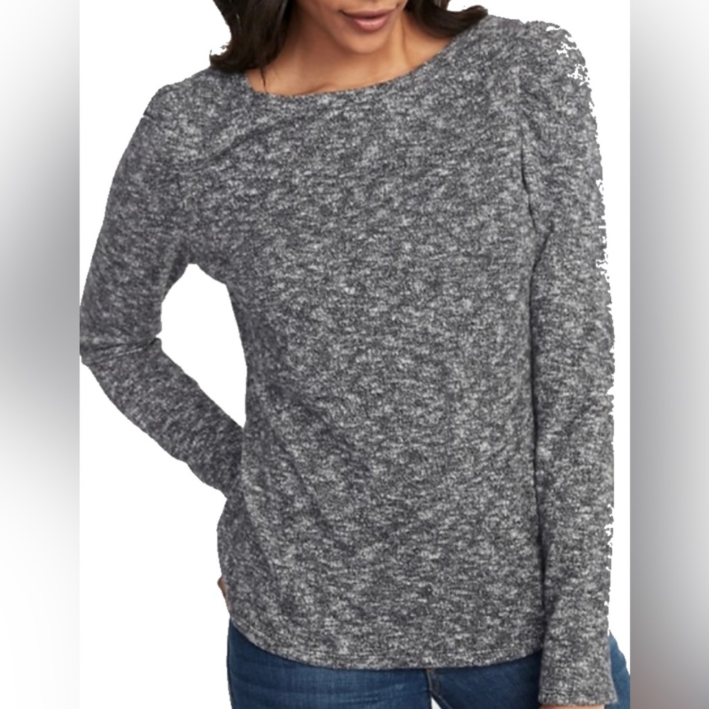 Old Navy Puff Shoulder Marled Gray Top